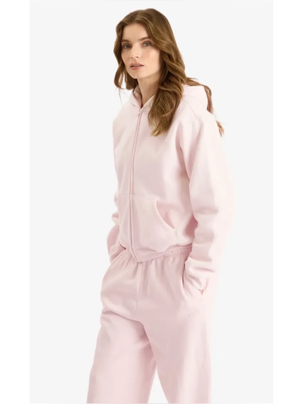 Skims Cotton Blend Fleece Full Zip Hoodie Jacket Barely Pink *Flaw*